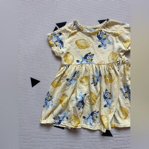 Bluey|Baby girl/toddler pastel Yellow short sleeve Dress,bluey & lemon print•2T
